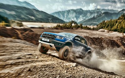 4k, Ford Ranger Raptor, offroad, 2019 Auto, HDR, la polvere, il nuovo Ford Ranger, tuning, Ford