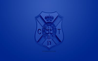 CD Tenerife, creative 3D logo, blue background, 3d emblem, Spanish football club, La Liga 2, Segunda, Tenerife, Spain, 3d art, football, 3d logo