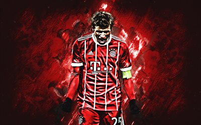 Thomas Muller, O Bayern de Munique FC, o atacante pedra vermelha, retrato, famosos jogadores de futebol, futebol, Alem&#227;o jogadores de futebol, grunge, Bundesliga, Alemanha