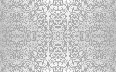 luxury pattern, silver floral ornament, gray ornament background, seamless texture, floral texture