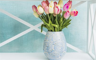 eine vase mit tulpen, frühlingsblumen, schöne rote tulpen, blumenstrauß, tulpen