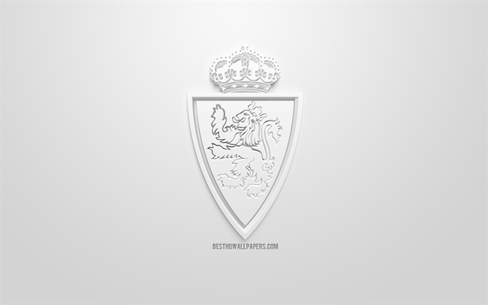 ريال سرقسطة, الإبداعية شعار 3D, خلفية بيضاء, 3d شعار, الاسباني لكرة القدم, الدوري 2, الثاني, سرقسطة, إسبانيا, الفن 3d, كرة القدم, شعار 3d