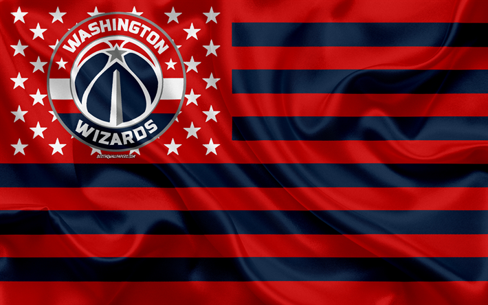 Washington Wizards, American basketball club, American creativo, bandiera, blu, rosso, NBA, Washington, USA, logo, stemma, bandiera di seta, Associazione Nazionale di Basket, basket
