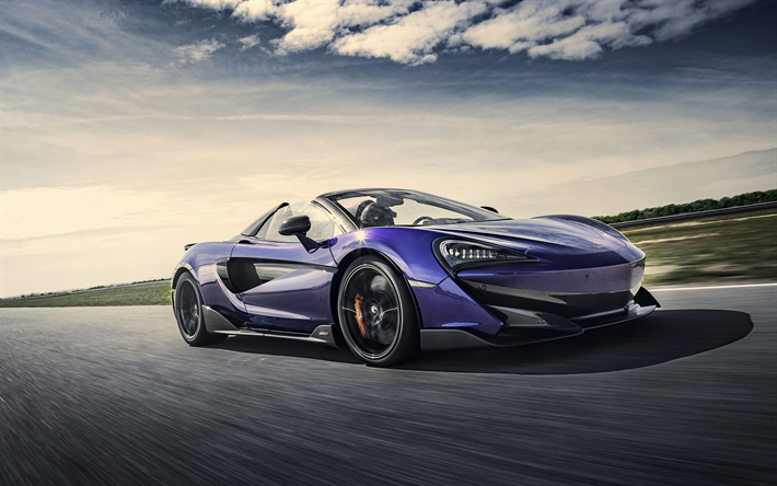 McLaren 600LT Spider, Lantana Purple, 2019, urple supercar, exterior, new purple 600LT, British competitive cars, McLaren