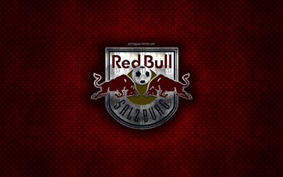 FC Red Bull Salzburg, Avusturya Futbol Kul&#252;b&#252;, kırmızı metal doku, metal logo, amblem, Salzburg, Avusturya, Avusturya Futbol Bundesliga, yaratıcı sanat, Bundesliga, futbol