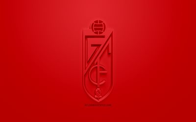 Granada CF, creative 3D logo, red background, 3d emblem, Spanish football club, La Liga 2, Segunda, Granada, Andalusia, Spain, 3d art, football, 3d logo, Granada FC