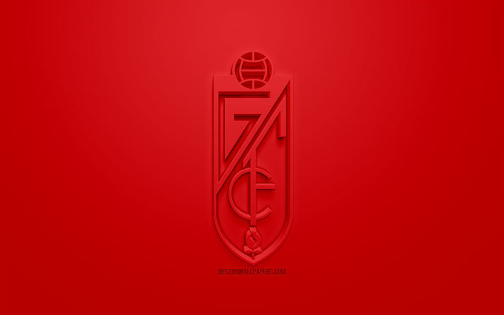 Granada CF, cr&#233;atrice du logo 3D, fond rouge, 3d embl&#232;me, club de football espagnol, Liga 2, Segunda, Grenade, Andalousie, Espagne, art 3d, le football, le logo 3d, Granada FC