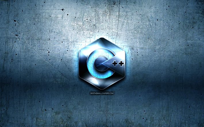 c plus plus metall-logo, grunge -, programmier-sprache, zeichen, blau metall-hintergrund, c plus plus, kreativ, programming language, c plus plus logo