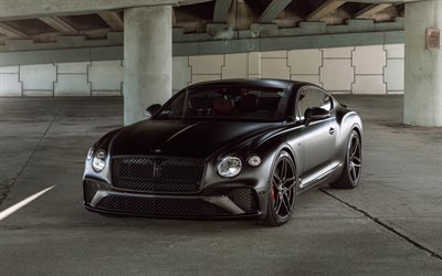 Bentley Continental GT, esterno, vista frontale, nero opaco coupe tuning Continental GT, nero opaco Continental GT, auto di lusso, Britannico, auto, Bentley