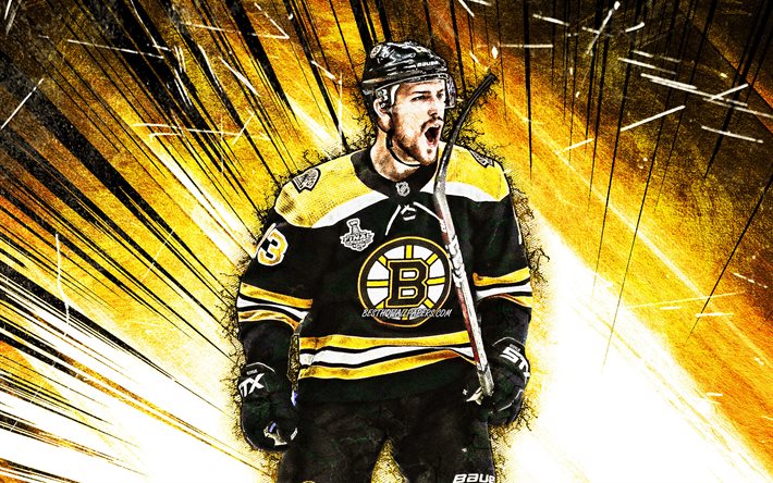 4k, Charlie Coyle, NHL, grunge art, Boston Bruins, hockey players, yellow abstract rays, Charles Robert Coyle, USA, Charlie Coyle Boston Bruins, hockey, Charlie Coyle 4K