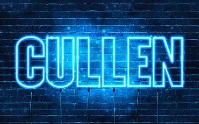 Cullen, 4k, pap&#233;is de parede com os nomes de, texto horizontal, Cullen nome, luzes de neon azuis, imagem com Cullen nome