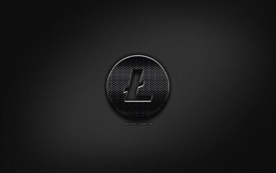 Litecoin siyah logo, cryptocurrency, kılavuz metal arka plan, Litecoin, sanat, yaratıcı, cryptocurrency işaretler, Litecoin logosu