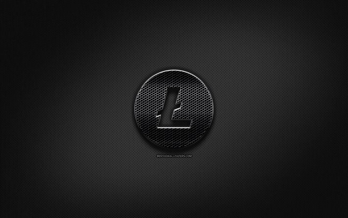 Litecoin musta logo, kryptovaluutta, grid metalli tausta, Litecoin, kuvitus, luova, kryptovaluutta merkkej&#228;, Litecoin-logo