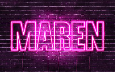 Maren, 4k, pap&#233;is de parede com os nomes de, nomes femininos, Maren nome, roxo luzes de neon, texto horizontal, imagem com Maren nome