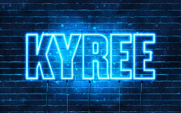 Kyree, 4k, les papiers peints avec les noms, le texte horizontal, Kyree nom, bleu n&#233;on, photo avec Kyree nom