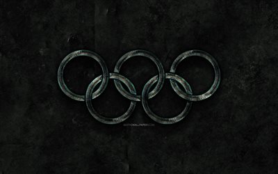 Olympic rings, gray stone rings, artwork, creative, olympic symbols, Stone Olympic Rings