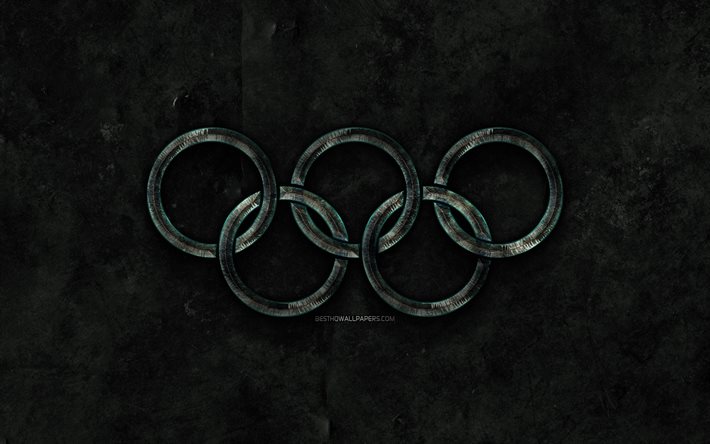Les anneaux olympiques, en pierre grise, des anneaux, des œuvres d&#39;art, de cr&#233;ation, les symboles olympiques, Pierre Anneaux Olympiques