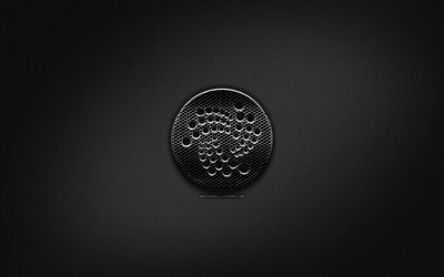 IOTA logotipo preto, cryptocurrency, grade de metal de fundo, IOTA, obras de arte, criativo, cryptocurrency sinais, IOTA logotipo