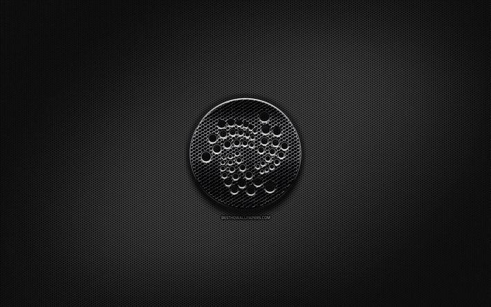 IOTA svart logo, cryptocurrency, rutn&#228;t av metall bakgrund, IOTA, konstverk, kreativa, cryptocurrency tecken, IOTA logotyp
