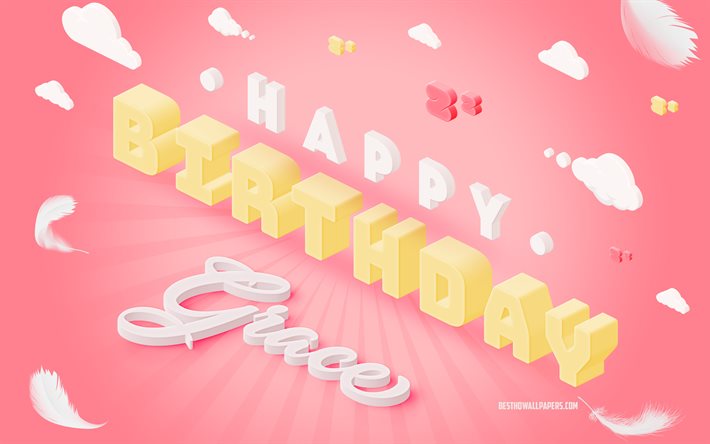 Buon Compleanno Grazia, 4k, 3d, Arte, Compleanno, Sfondo 3d, Grazia, Sfondo Rosa, Felice Grazia di compleanno, Lettere, Grazia di Compleanno, Creative Compleanno di Sfondo