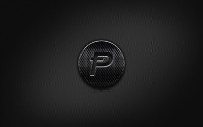PotCoin black logo, cryptocurrency, grid metal background, PotCoin, artwork, creative, cryptocurrency signs, PotCoin logo