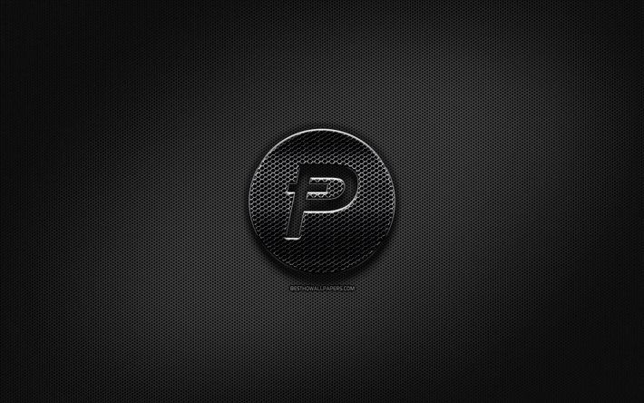 PotCoin logo noir, cryptocurrency, grille en m&#233;tal, fond, PotCoin, œuvres d&#39;art, de cr&#233;ation, cryptocurrency signes, PotCoin logo