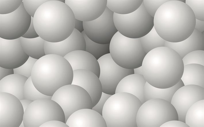 white 3D spheres, 4k, 3D art, white balls, 3d balls, spheres, balls patterns, geometry, spheres textures, background with spheres, geometric shapes, spheres backgrounds