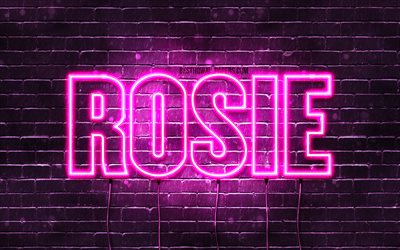 Rosie, 4k, pap&#233;is de parede com os nomes de, nomes femininos, Rosie nome, roxo luzes de neon, texto horizontal, imagem com Rosie nome