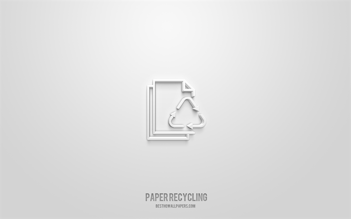 Paper Recycling 3d icon, white background, 3d symbols, Paper Recycling, ecology icons, 3d icons, Paper Recycling sign, ecology 3d icons