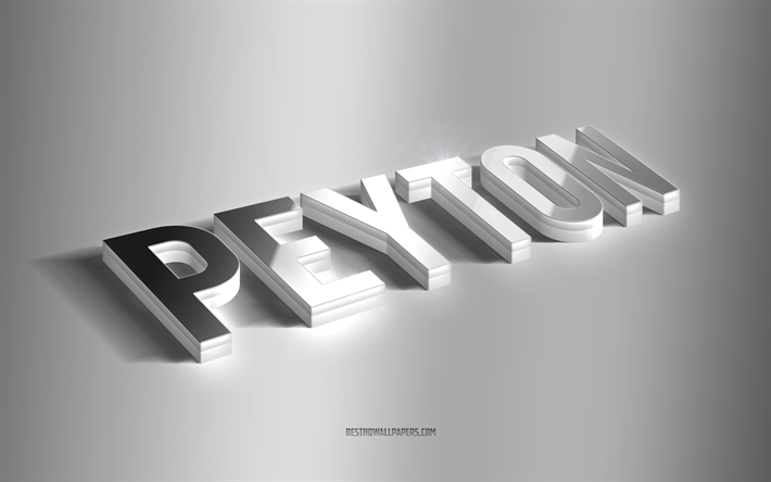 peyton, silver 3d konst, gr&#229; bakgrund, tapeter med namn, peyton namn, peyton gratulationskort, 3d konst, bild med peyton namn