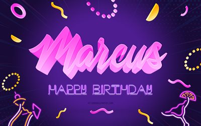 Happy Birthday Marcus, 4k, Purple Party Background, Marcus, creative art, Happy Marcus birthday, Marcus name, Marcus Birthday, Birthday Party Background