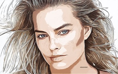 Margot Robbie, American actress, 4k, vector art, Margot Robbie drawing, creative art, Margot Robbie art, vector drawing, Margot Robbie portrait