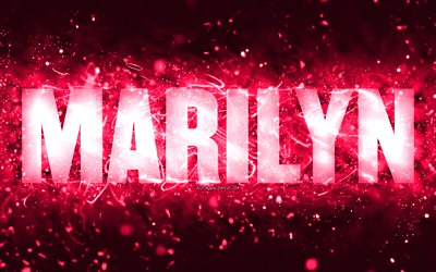 Happy Birthday Marilyn, 4k, pink neon lights, Marilyn name, creative, Marilyn Happy Birthday, Marilyn Birthday, popular american female names, picture with Marilyn name, Marilyn