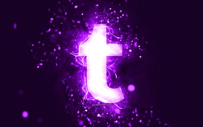 tumblr violett logotyp, 4k, violett neonljus, kreativ, violett abstrakt bakgrund, tumblr logotyp, socialt n&#228;tverk, tumblr