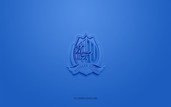 kataller toyama, kreatives 3d-logo, blauer hintergrund, j3 league, 3d-emblem, japan football club, toyama, japan, 3d-kunst, fu&#223;ball, kataller toyama 3d-logo