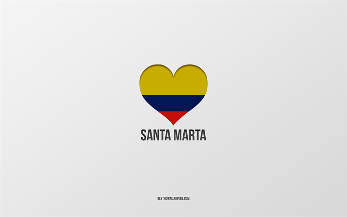 j aime santa marta, villes colombiennes, jour de santa marta, fond gris, santa marta, colombie, coeur de drapeau colombien, villes pr&#233;f&#233;r&#233;es, love santa marta