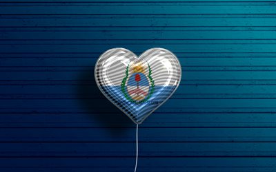 I Love Mendoza, 4k, realistic balloons, blue wooden background, Day of Mendoza, Argentine provinces, flag of Mendoza, Argentina, balloon with flag, Provinces of Argentina, Mendoza flag, Mendoza