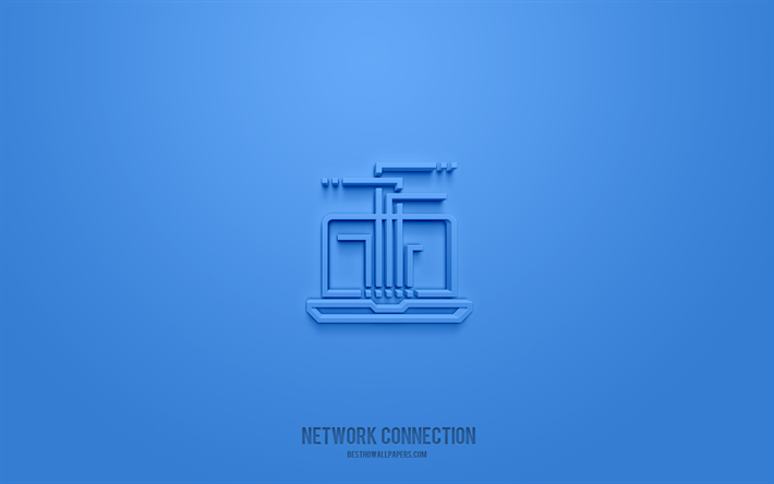 ağ bağlantısı 3d simgesi, mavi arka plan, 3d semboller, ağ bağlantısı, teknoloji simgeleri, 3d simgeler, ağ bağlantısı işareti, teknoloji 3d simgeler