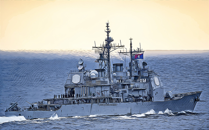 USS Anzio, 4k, vector art, CG-68, guided-missile cruisers, United States Navy, US army, abstract ships, battleship, US Navy, Ticonderoga-class, USS Anzio CG-68