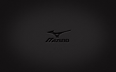 Mizuno carbon logo, 4k, grunge art, carbon background, creative, Mizuno black logo, brands, Mizuno logo, Mizuno