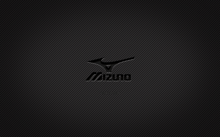logotipo de carbono de mizuno, 4k, arte grunge, fondo de carbono, creativo, logotipo negro de mizuno, marcas, logotipo de mizuno, mizuno