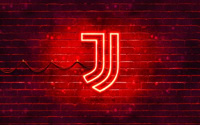Juventus FC red logo, 4k, red brickwall, Juventus FC logo, brands, Juve, Juventus FC neon logo, Juventus FC, Juventus logo