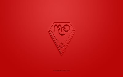 mc oran, kreatives 3d-logo, roter hintergrund, algerischer fu&#223;ballverein, ligue professionnelle 1, oran, algerien, 3d-kunst, fu&#223;ball, mc oran 3d-logo