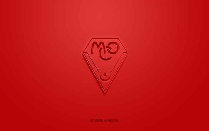 MC Oran, creative 3D logo, red background, Algerian football club, Ligue Professionnelle 1, Oran, Algeria, 3d art, football, MC Oran 3d logo