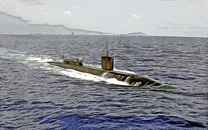 USS Greeneville, 4k, vector art, SSN-772, submarines, United States Navy, US army, abstract ships, battleship, US Navy, Los Angeles-class, USS Greeneville SSN-772