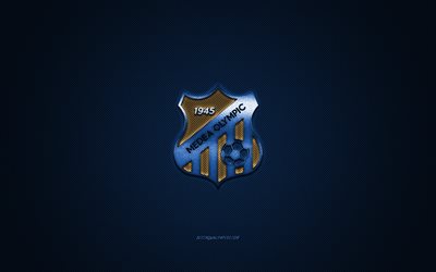 Olympique de Medea, Algerian football club, blue logo, blue carbon fiber background, Ligue Professionnelle 1, football, Medea, Algeria, Olympique de Medea logo
