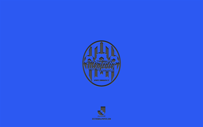 Montedio Yamagata, blue background, Japanese football team, Montedio Yamagata emblem, J2 League, Japan, football, Montedio Yamagata logo