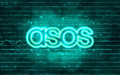 ASOS turquoise logo, 4k, turquoise brickwall, ASOS logo, brands, ASOS neon logo, ASOS