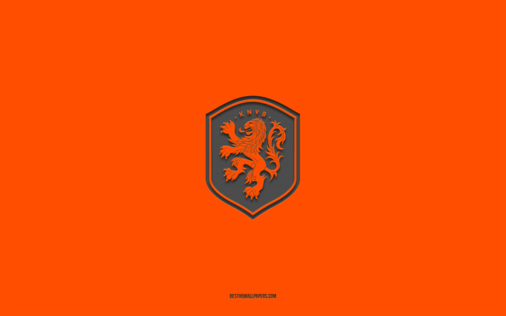 nederl&#228;ndernas fotbollslandslag, orange bakgrund, fotbollslag, emblem, uefa, nederl&#228;nderna, fotboll, nederl&#228;ndernas fotbollslandslags logotyp, europa