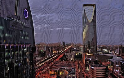 Riyadh, Saudi Arabia, Kingdom Centre, 4k, vector art, Riyadh drawing, creative art, Riyadh art, vector drawing, Riyadh cityscape